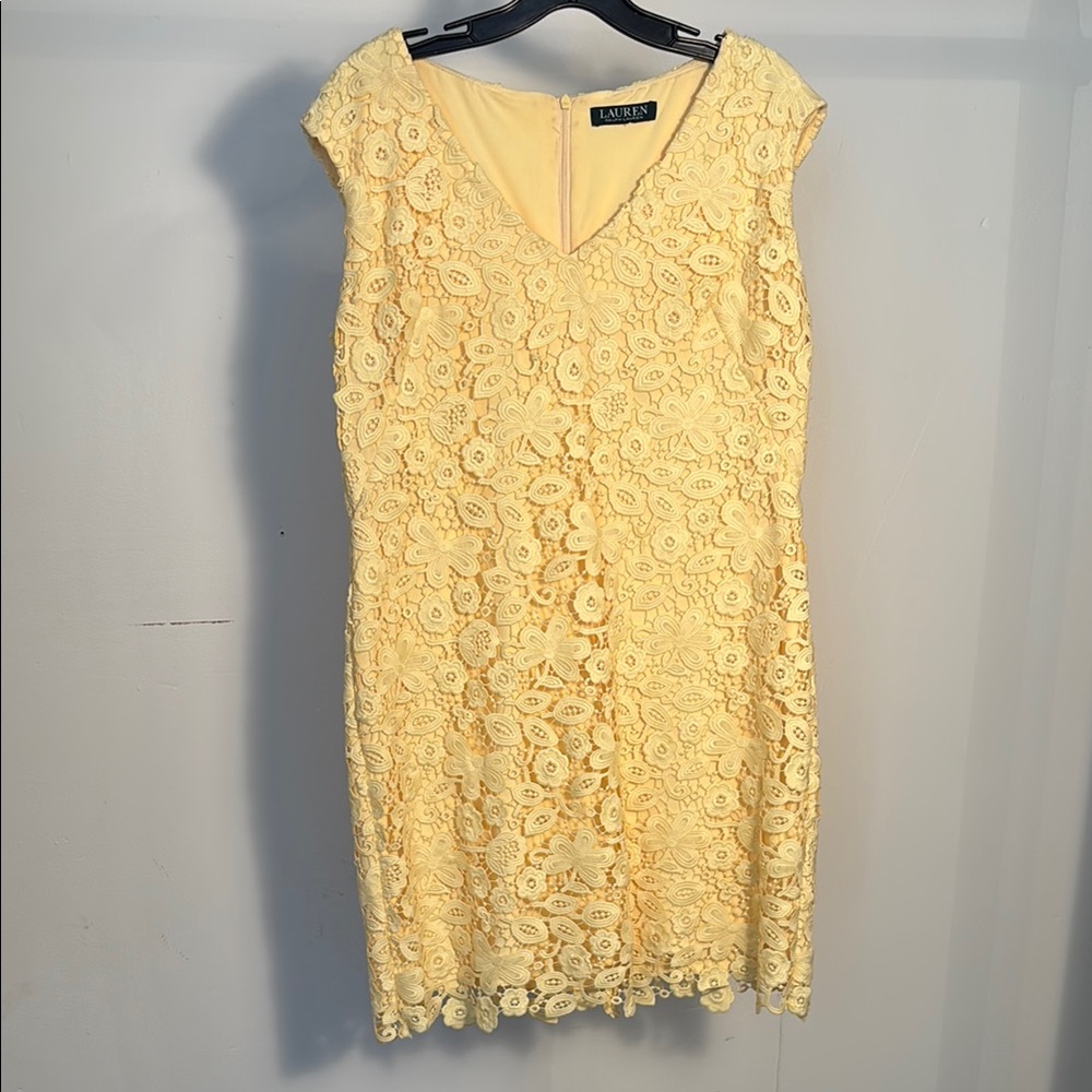 Yellow lace V-Neck Mini Dress